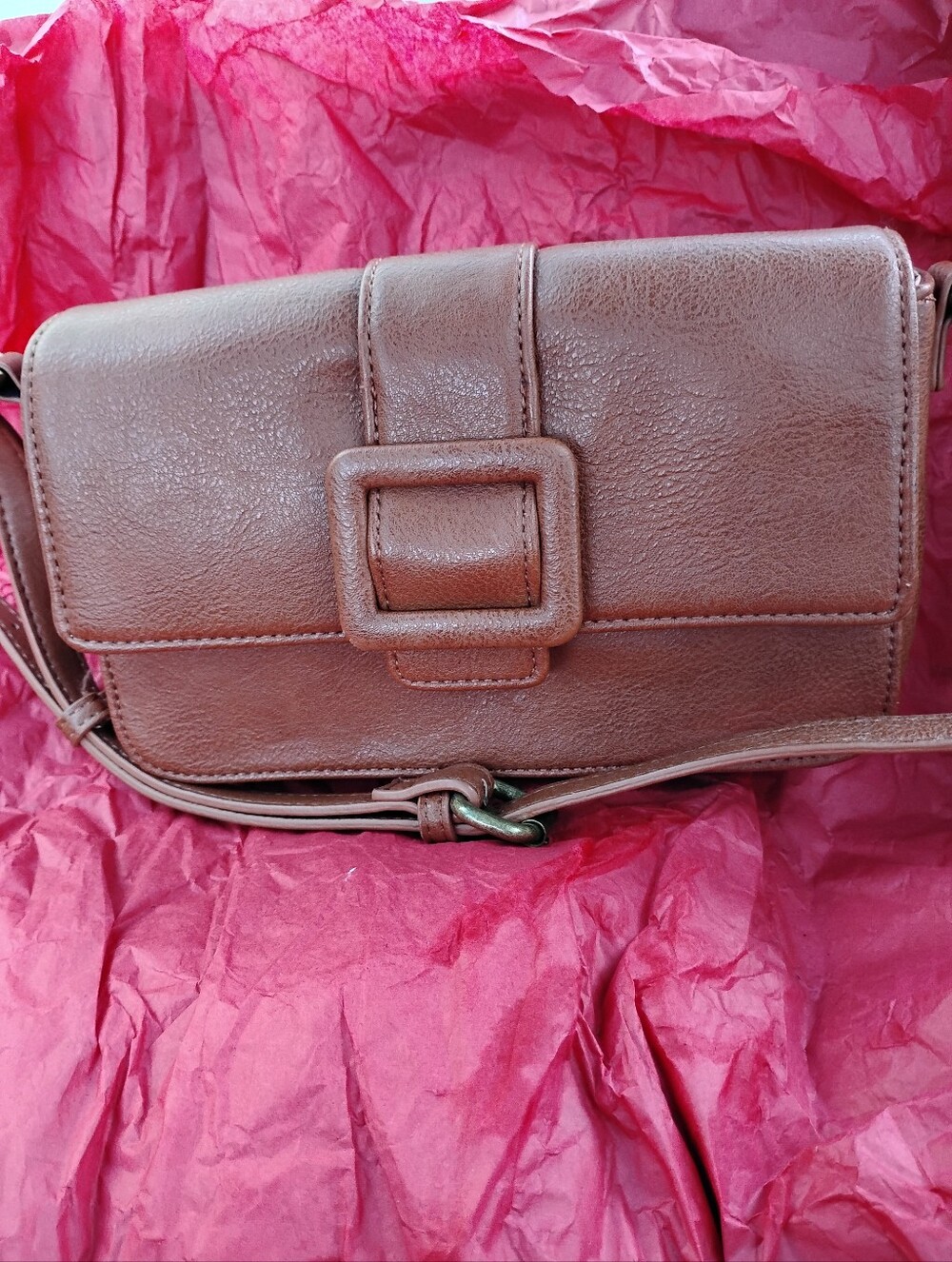 Sonoma Stylish Brown Leather Buckle Crossbody Bag